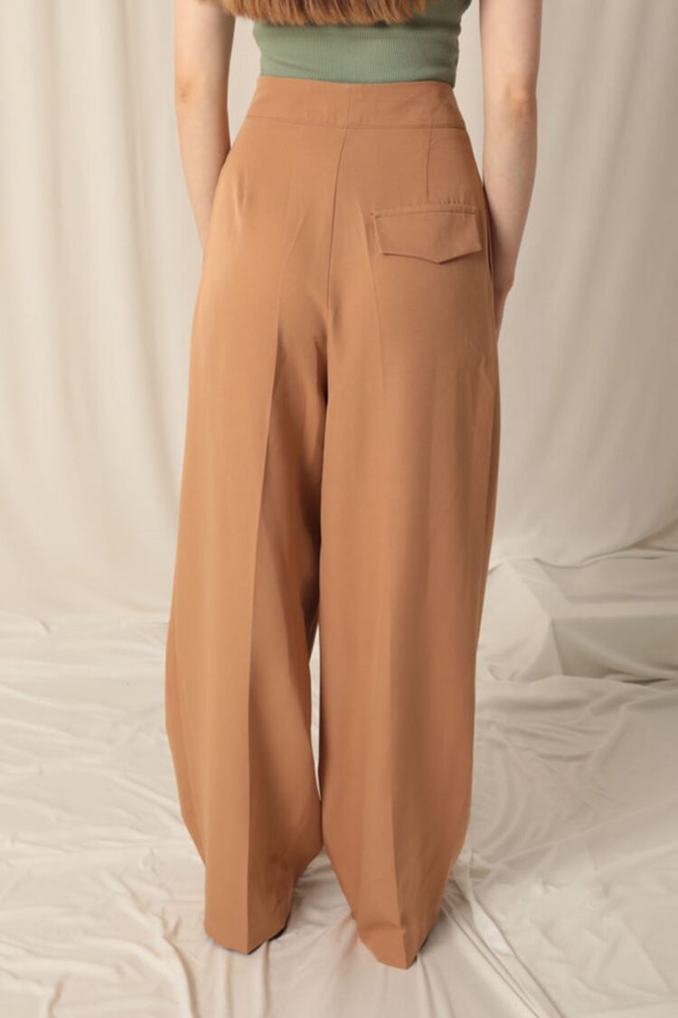 Atlas Fabric Palazzo Women's Tan Trousers