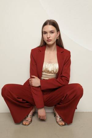 Atlas Fabric Oversize Jacket - Brick - Maxi Modena - Globality Store - Women Clothes Wholesale Turkey