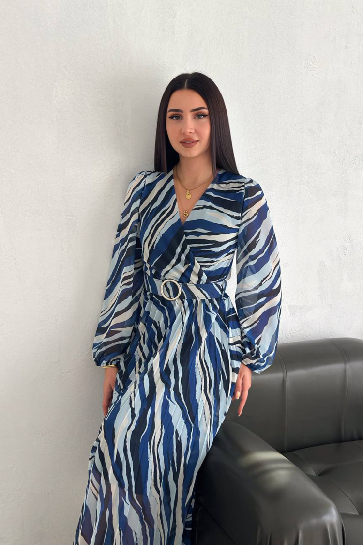 Double Breasted Pleated Midi Chiffon Dress