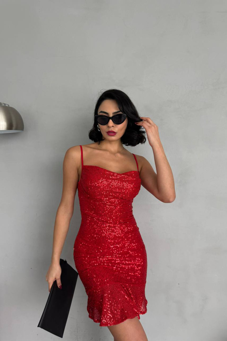 Strappy Sequin Mini Dress - Red
