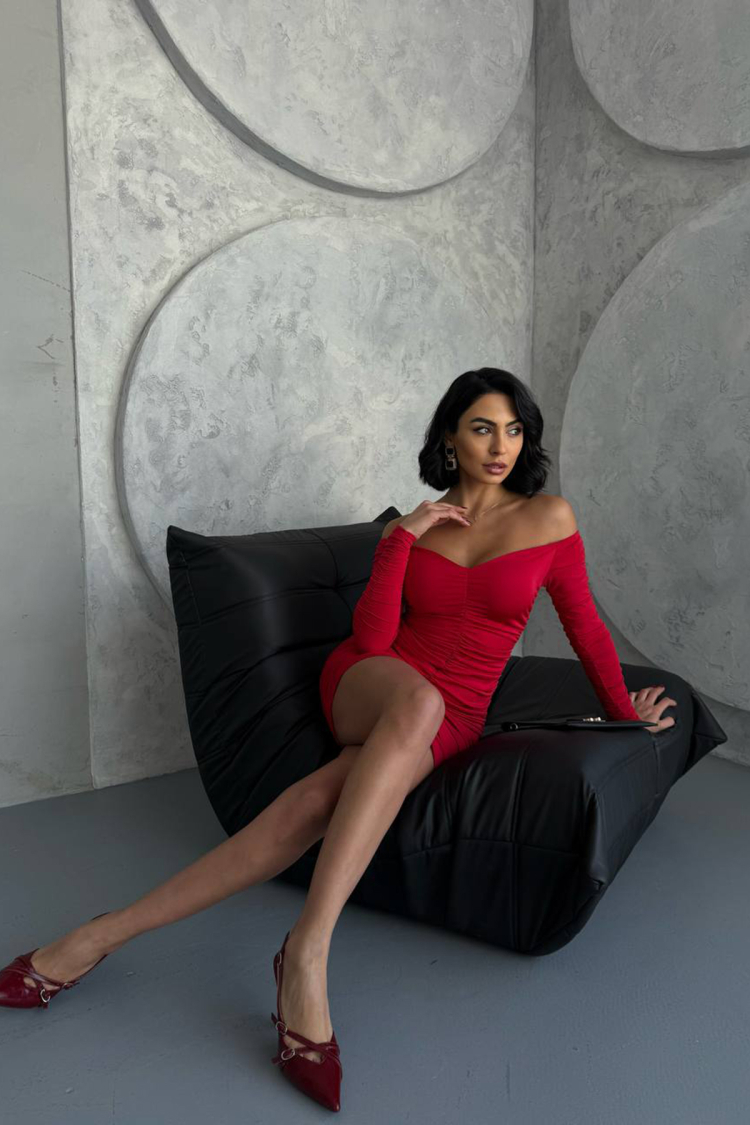 Lycra Mini Dress With Breast Globe - Red