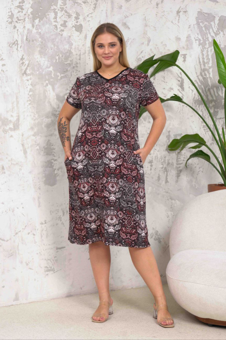 Ethnic Patterned Plus Size Dress - Multicolored