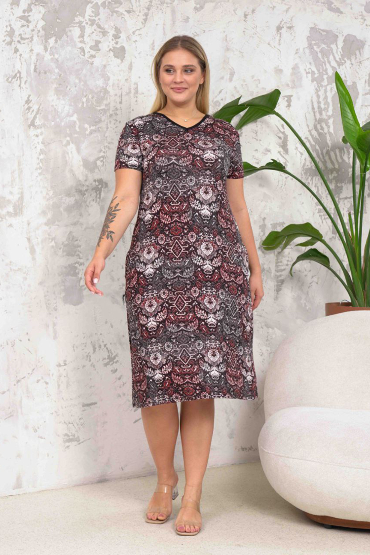 Ethnic Patterned Plus Size Dress - Multicolored