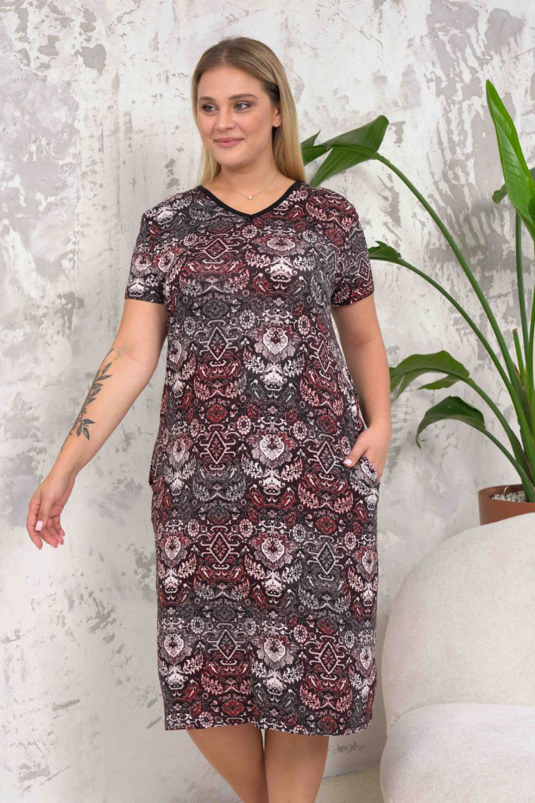 Ethnic Patterned Plus Size Dress - Multicolored - Mode Roy - Globality Store - Women Clothes Wholesale Turkey