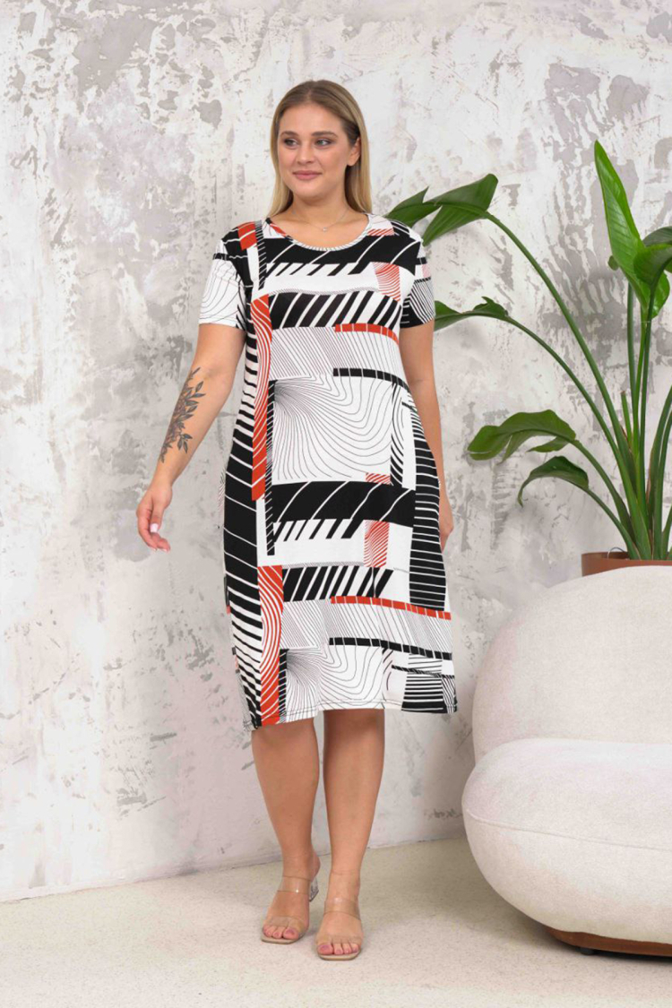 Crew Neck Pocket Plus Size Dress - Ecru