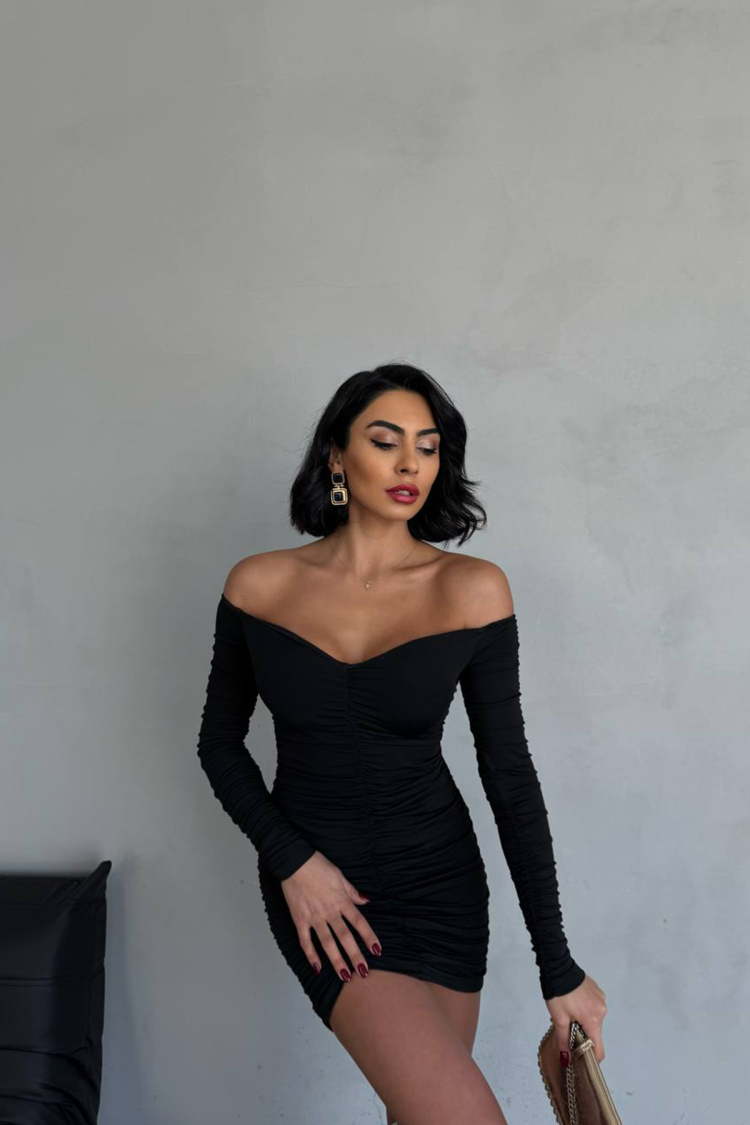 Lycra Mini Dress With Breast Globe - Black