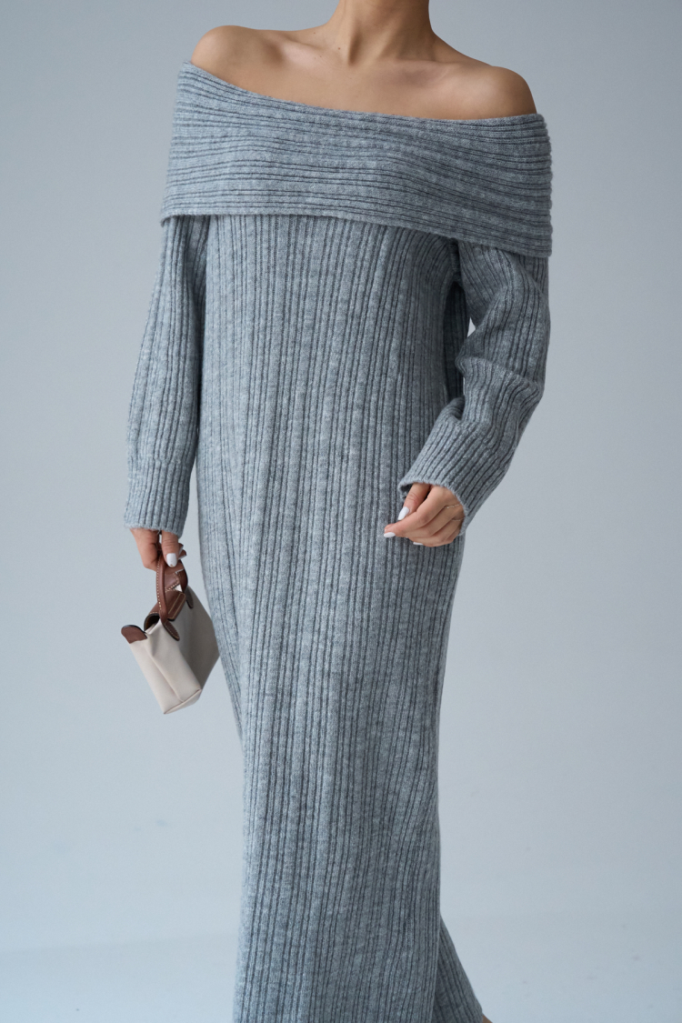Cowl Neck Dress - Gray