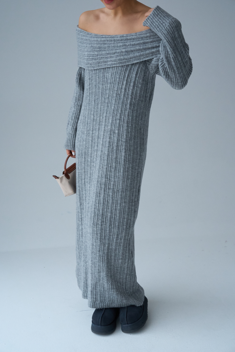 Cowl Neck Dress - Gray
