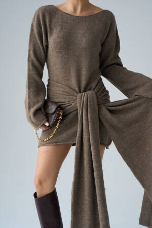 Shawl Knit Dress - Dark - Qustyle - Globality Store - Women Clothes Wholesale Turkey
