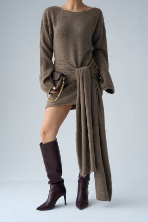 Shawl Knit Dress - Dark - Qustyle - Globality Store - Women Clothes Wholesale Turkey