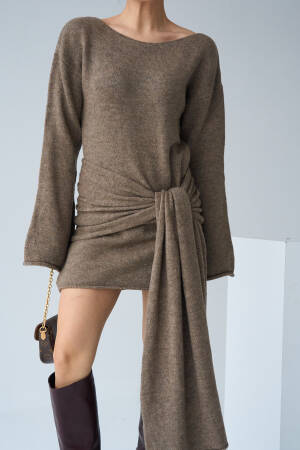 Shawl Knit Dress - Dark - Qustyle - Globality Store - Women Clothes Wholesale Turkey