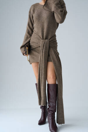 Shawl Knit Dress - Dark - Qustyle - Globality Store - Women Clothes Wholesale Turkey