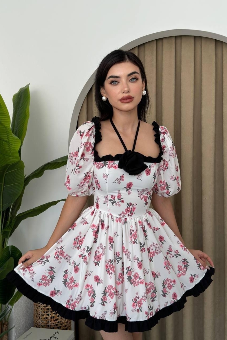 Wismar Rose Detail Dress - Etika - Globality Store - Women Clothes Wholesale Turkey