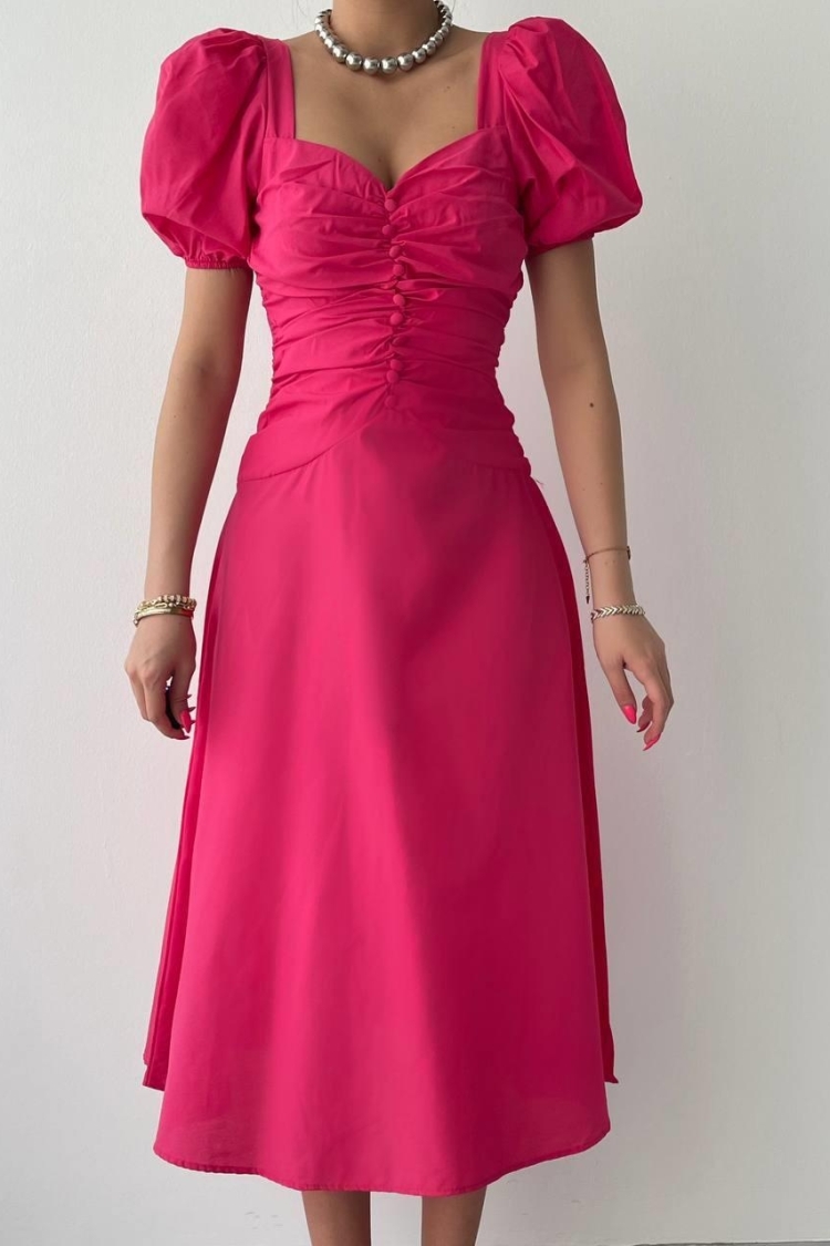 Square Neck Buttoned Dress
