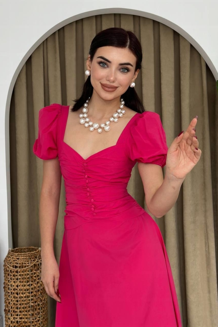 Square Neck Buttoned Dress