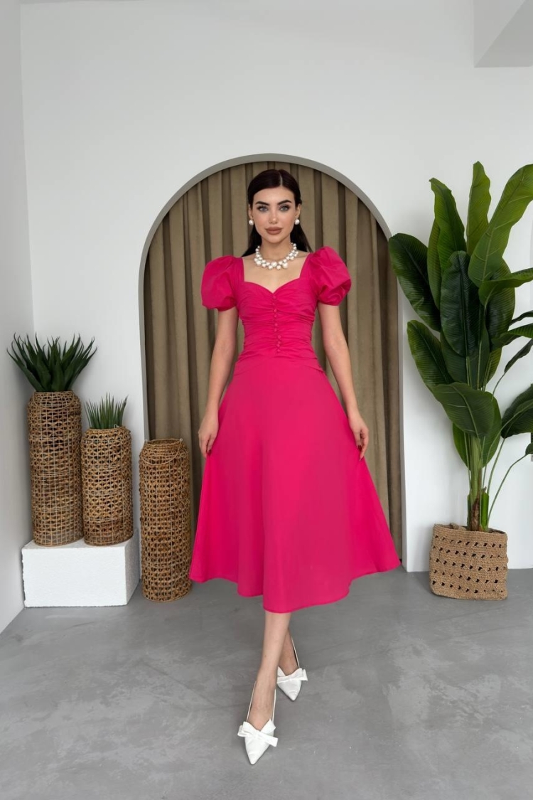 Square Neck Buttoned Dress