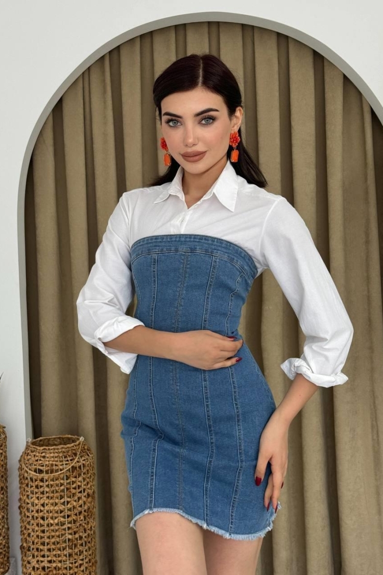 Vinna Strapless Denim Mini Dress - Etika - Globality Store - Women Clothes Wholesale Turkey