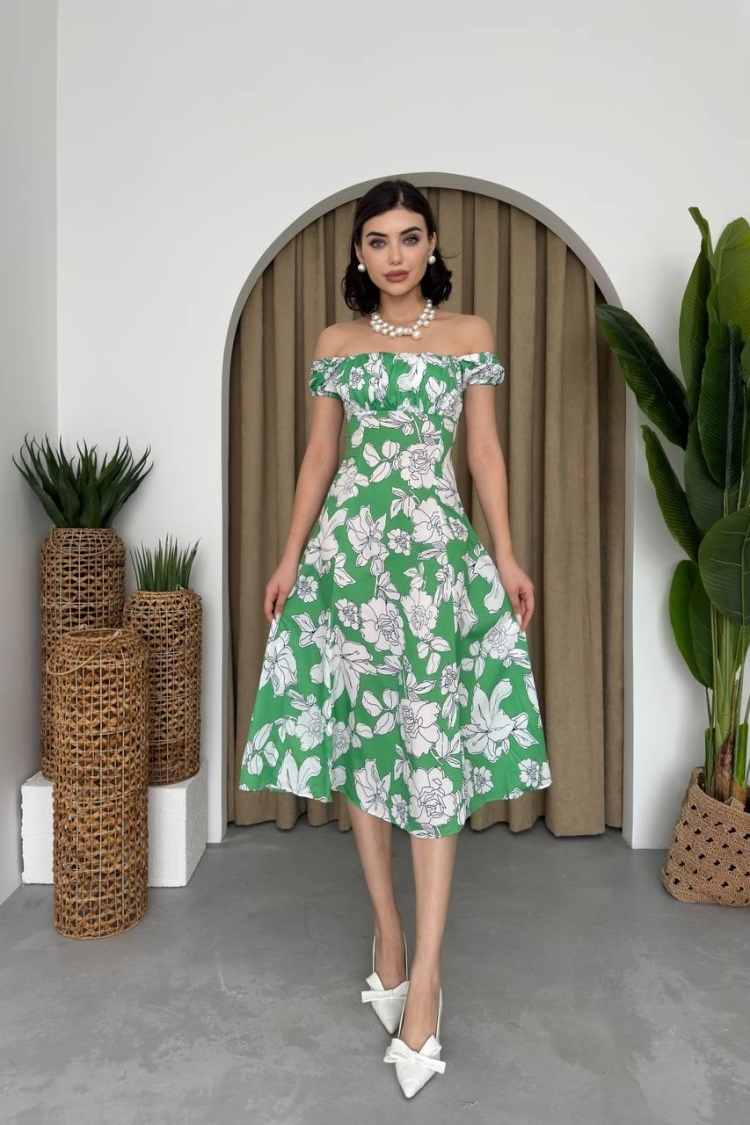 Square Neck Floral Dress - Etika - Globality Store - Women Clothes Wholesale Turkey