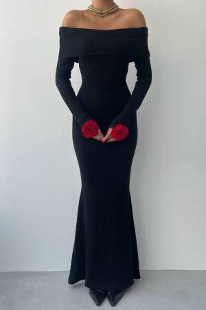 Rose Detail Dress - Black - Etika - Globality Store - Women Clothes Wholesale Turkey