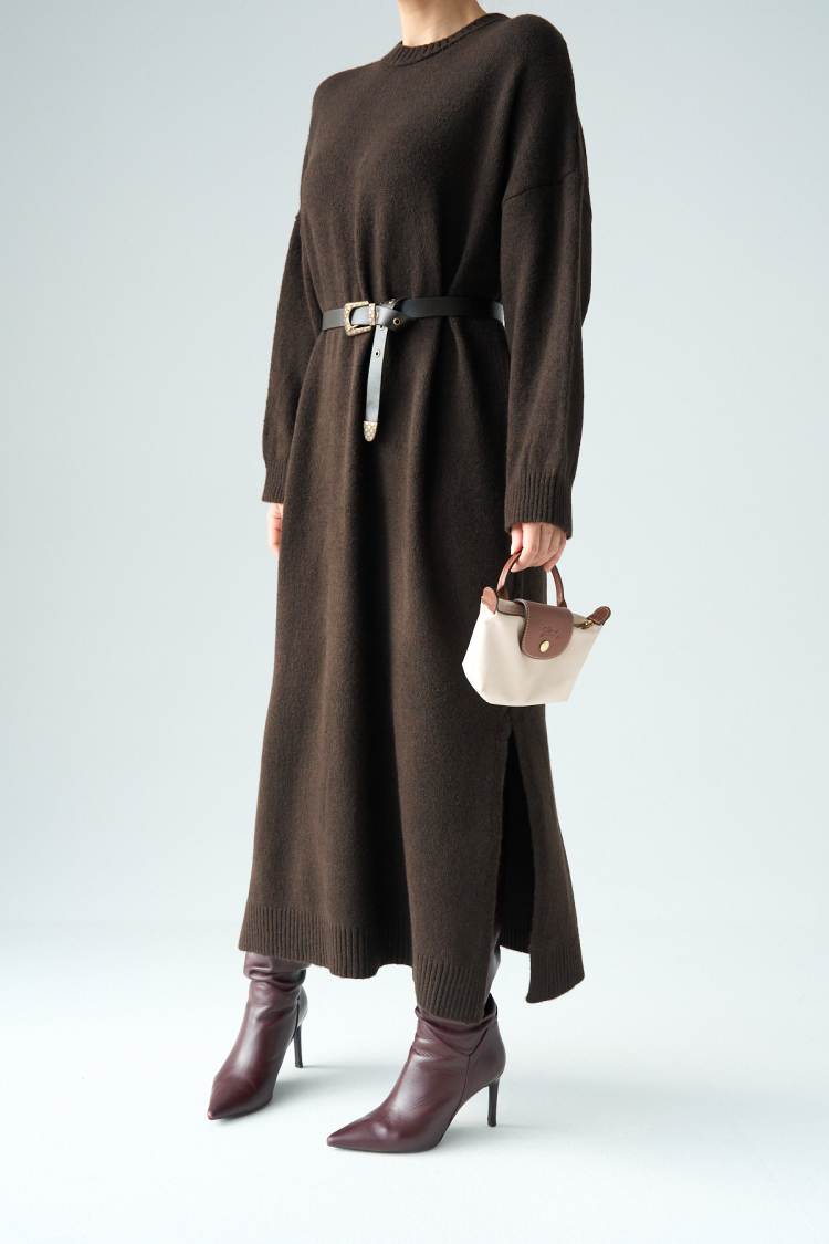 Knitted Dress - Dark - Qustyle - Globality Store - Women Clothes Wholesale Turkey