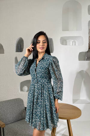 Shirt Collar Lined Chiffon Dress - Mode Roy - Globality Store - Women Clothes Wholesale Turkey