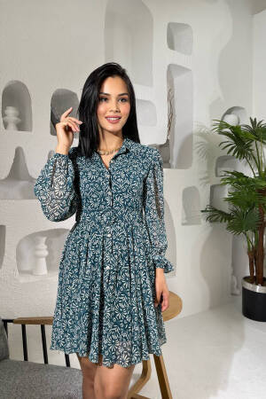 Shirt Collar Lined Chiffon Dress - Mode Roy - Globality Store - Women Clothes Wholesale Turkey