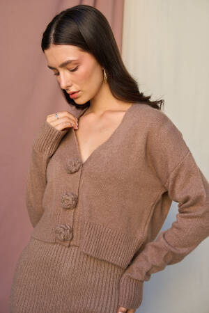 Rose Detailed Dress Cardigan Set - Qustyle - Globality Store - Women Clothes Wholesale Turkey