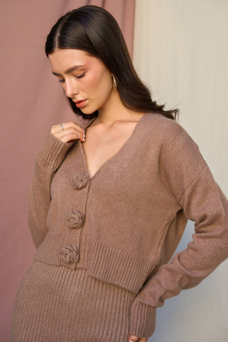 Rose Detailed Dress Cardigan Set