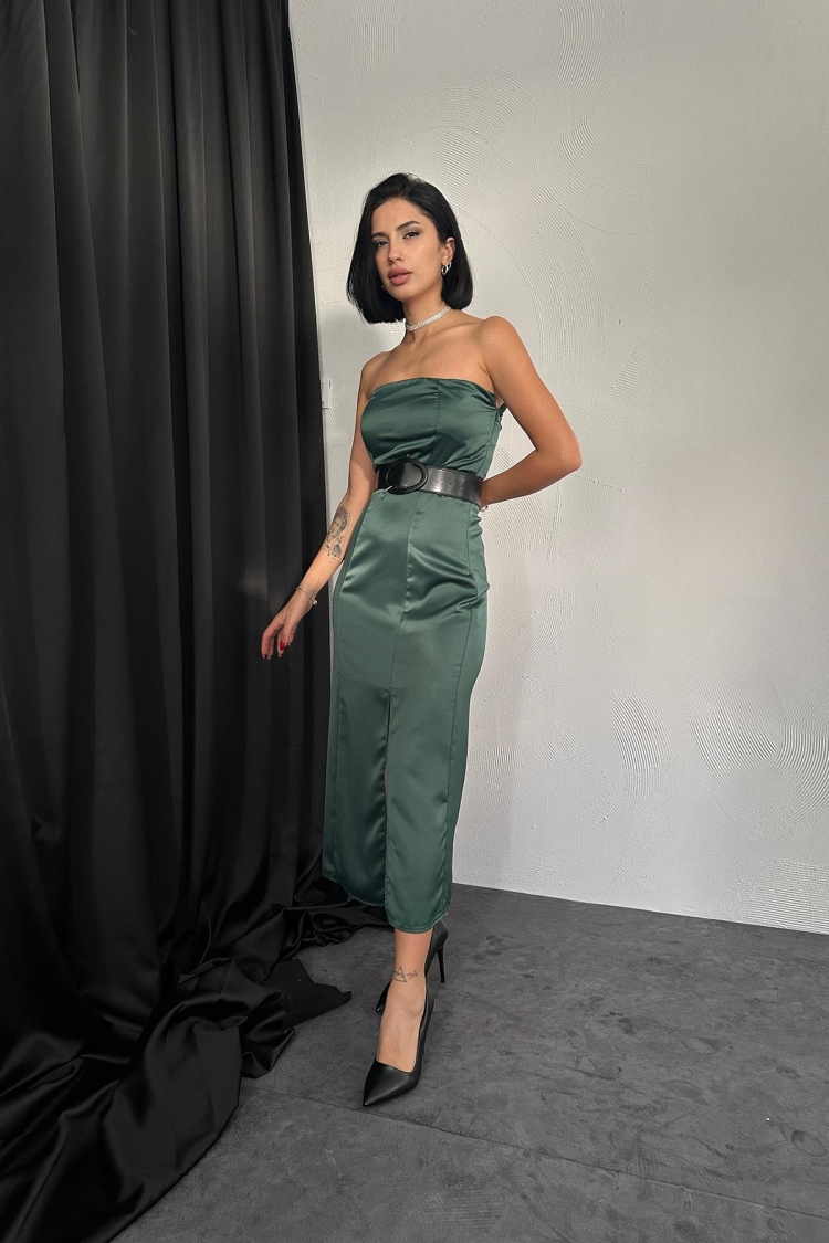 Strapless Satin Dress - Elisa - Globality Store - Women Clothes Wholesale Turkey