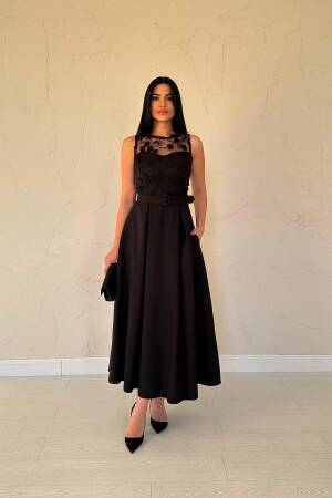 Front Lace Detail Belted Dress - Elisa - Globality Store - Women Clothes Wholesale Turkey