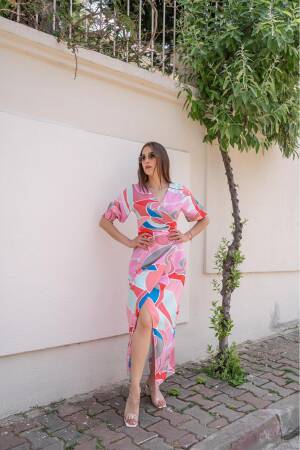 Patterned Slit Dress - Multicolored - Elisa - Globality Store - Women Clothes Wholesale Turkey