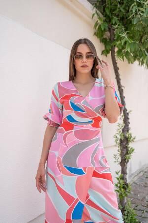 Patterned Slit Dress - Multicolored - Elisa - Globality Store - Women Clothes Wholesale Turkey