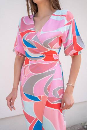 Patterned Slit Dress - Multicolored - Elisa - Globality Store - Women Clothes Wholesale Turkey