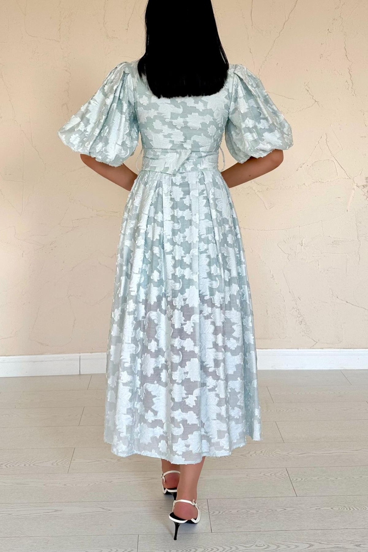 Belted Balloon Sleeve Dress