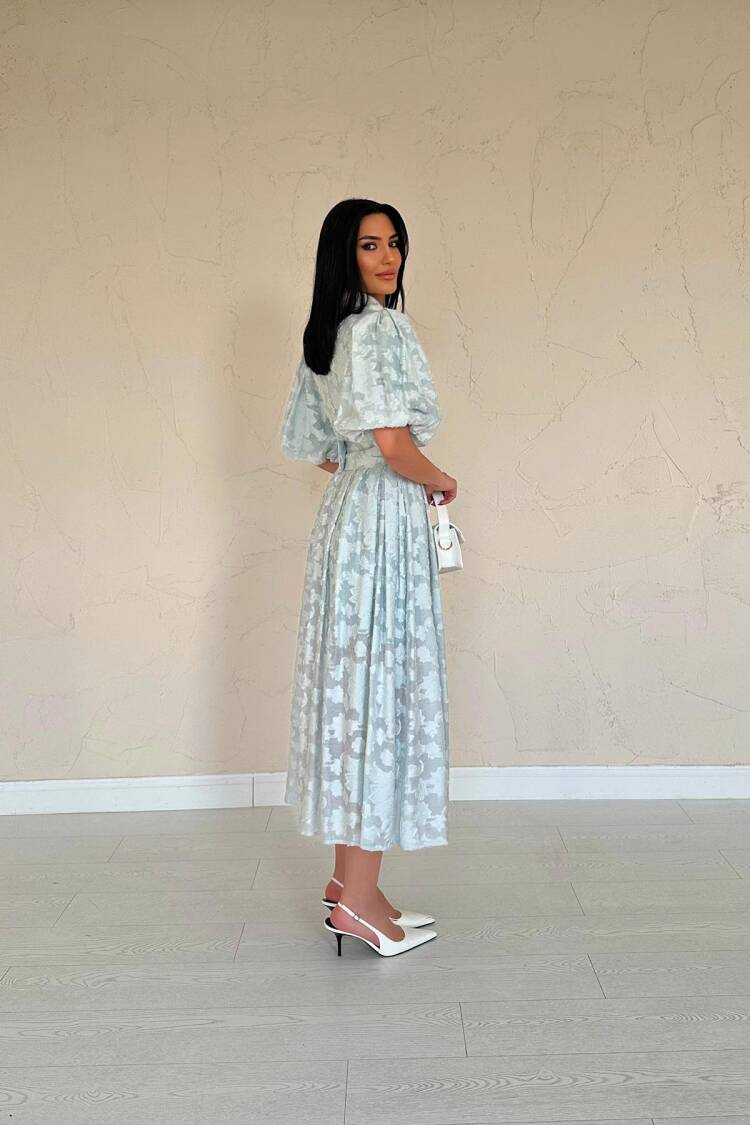 Belted Balloon Sleeve Dress