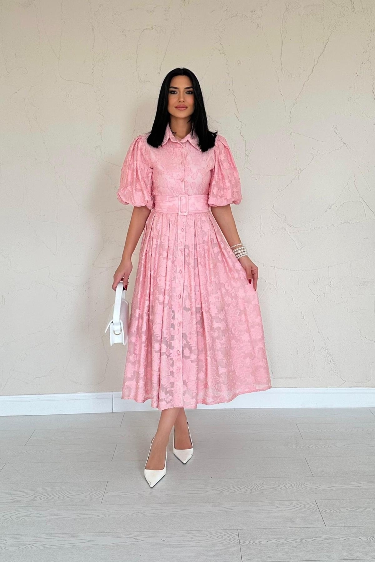 Belted Balloon Sleeve Dress - Brand: Elisa - Women's Clothing Wholesale - Globality Store