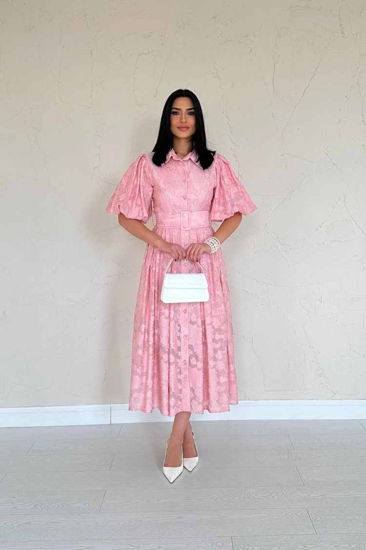 Belted Balloon Sleeve Dress