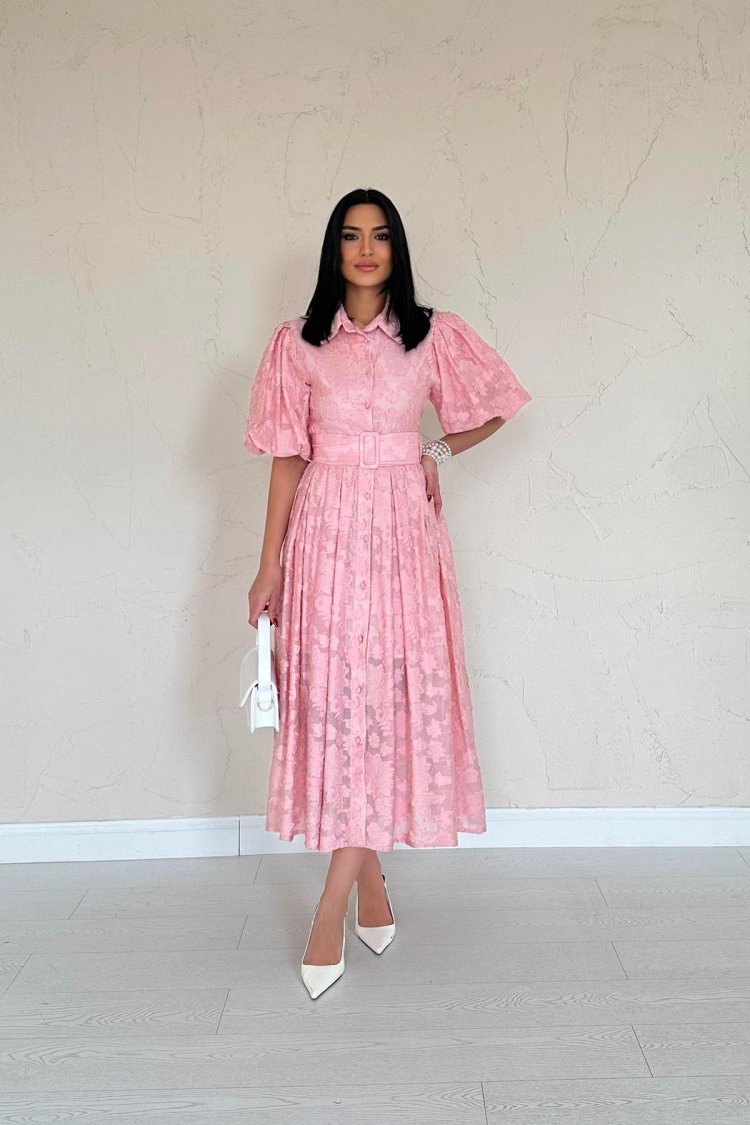 Belted Balloon Sleeve Dress