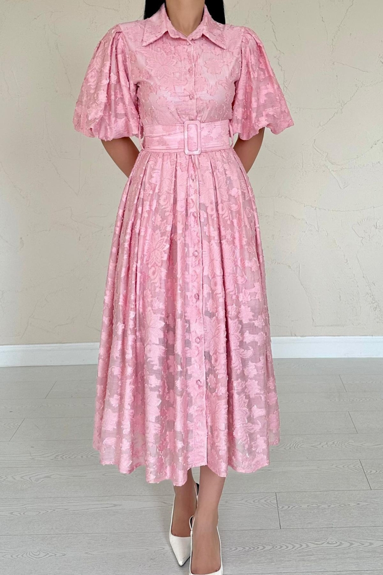Belted Balloon Sleeve Dress