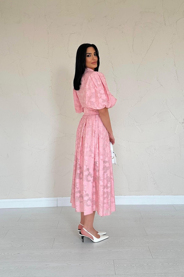 Belted Balloon Sleeve Dress