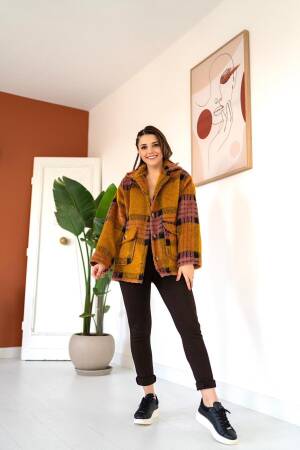 Women's Plaid Buttoned Coat - Multicolored - Elisa - Globality Store - Women Clothes Wholesale Turkey