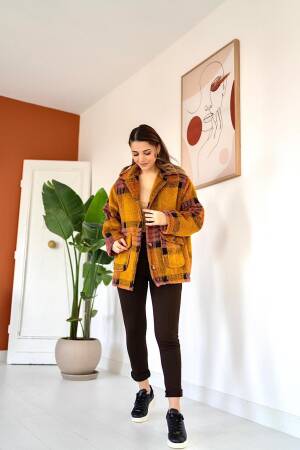 Women's Plaid Buttoned Coat - Multicolored - Elisa - Globality Store - Women Clothes Wholesale Turkey