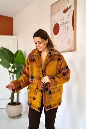 Women's Plaid Buttoned Coat - Multicolored - Elisa - Globality Store - Women Clothes Wholesale Turkey