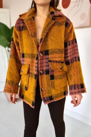 Women's Plaid Buttoned Coat - Multicolored - Elisa - Globality Store - Women Clothes Wholesale Turkey