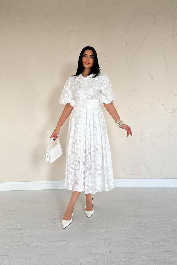 Belted Balloon Sleeve Dress
