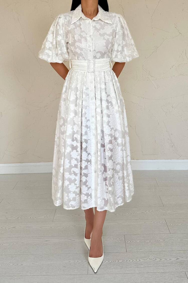 Belted Balloon Sleeve Dress
