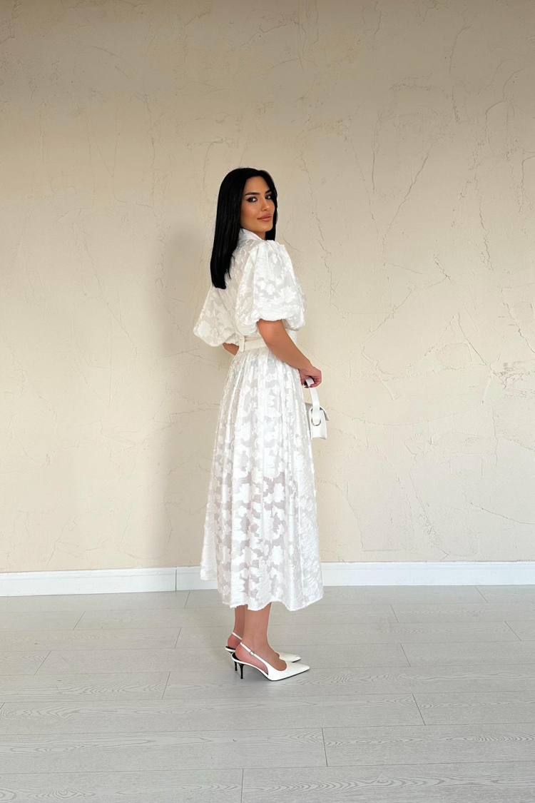 Belted Balloon Sleeve Dress