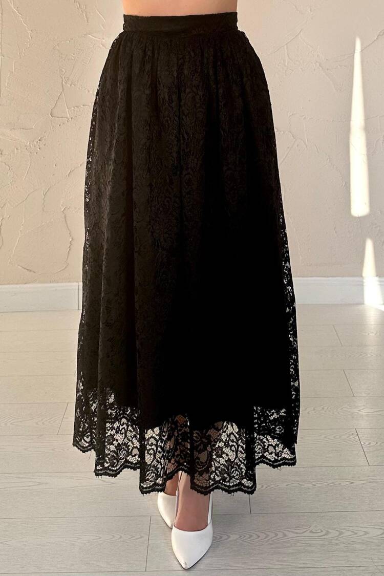 Lace Long Skirt - Black