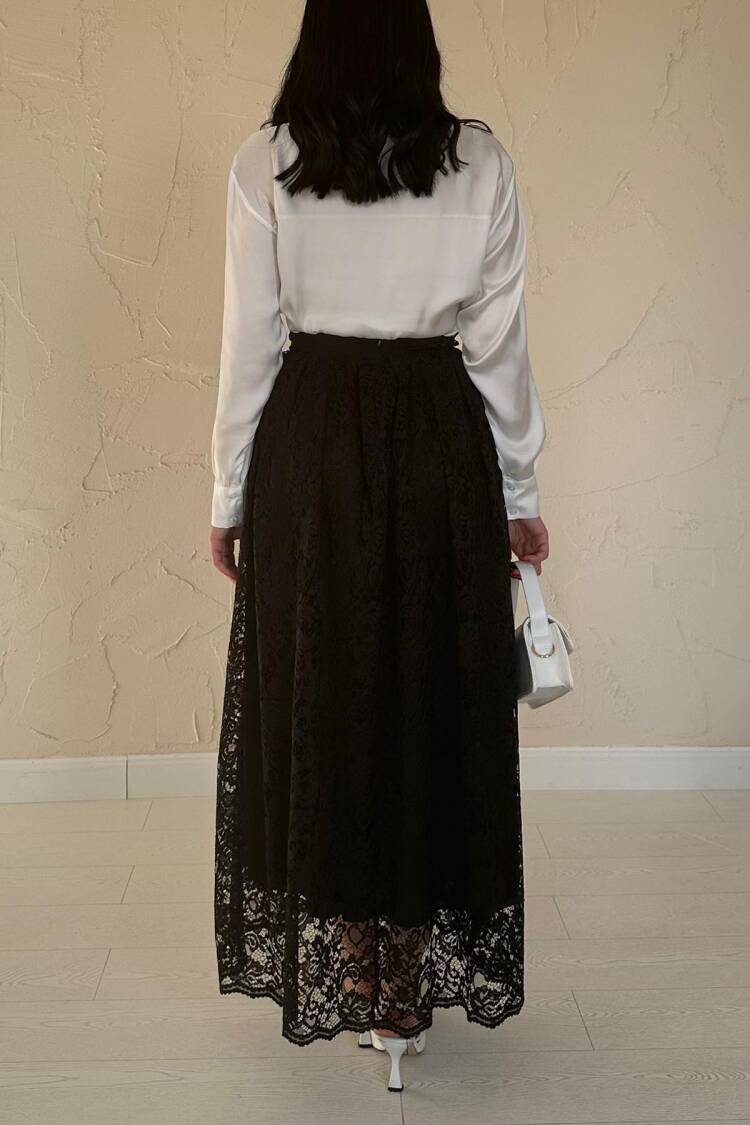Lace Long Skirt - Black