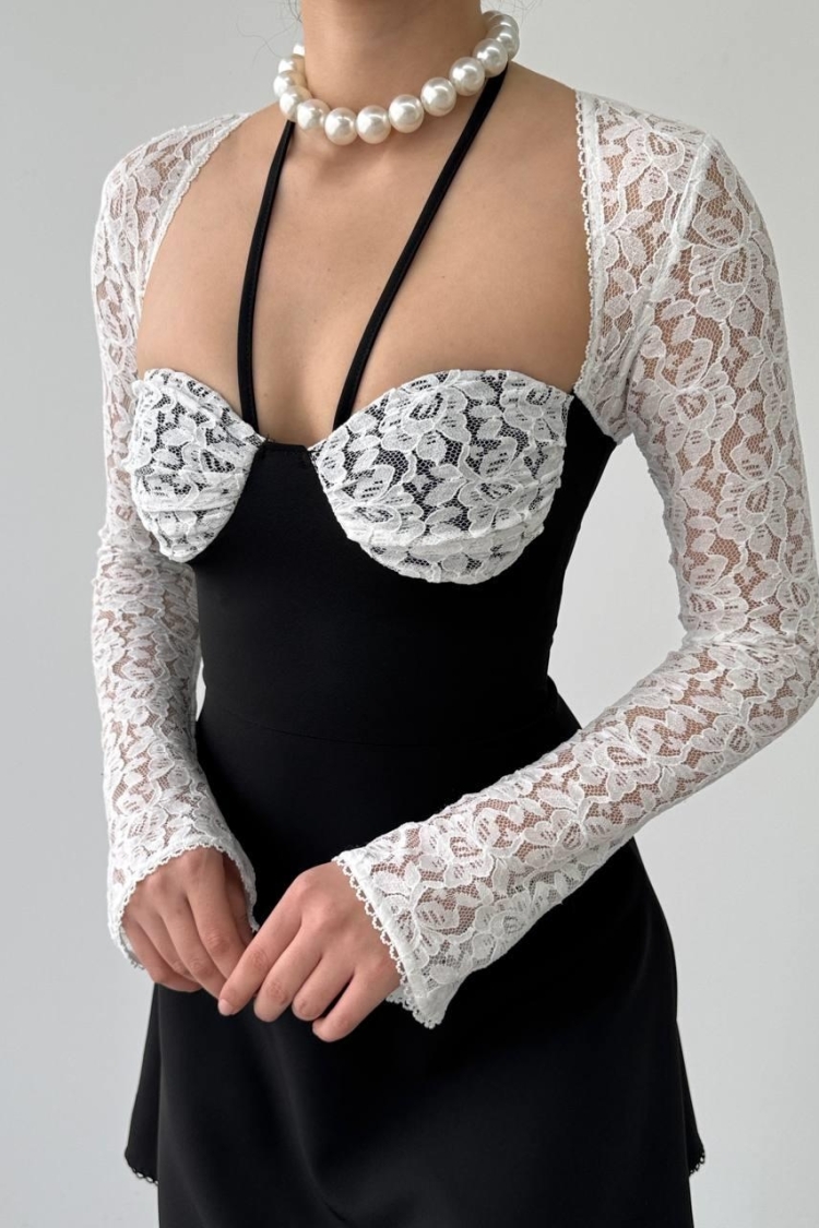 Sleeve And Chest Lez Lace Body Atlas Fabric Globe Dress
